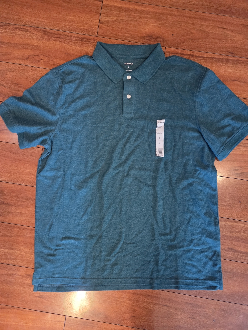 Men's Sonoma Teal-Blue Polo Short Sleeve Shirt - LARGE NWT!!